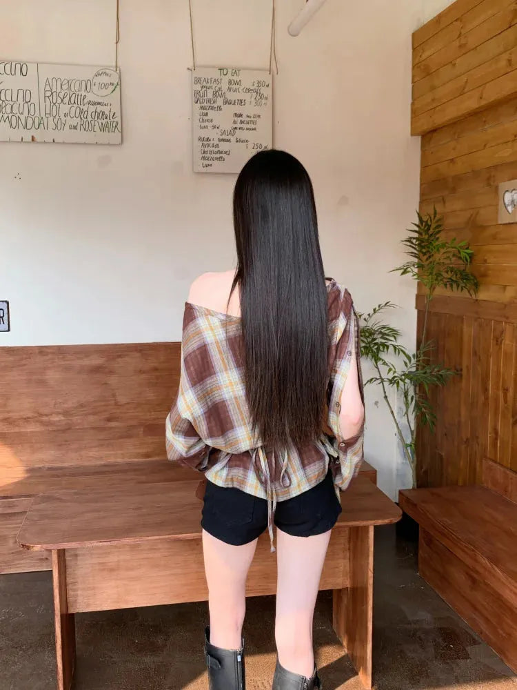 Quick Outfits, Modest Fashion Outfits Ideas Plaid One Shoulder Top Quick Outfits, Modest Fashion Outfits Ideas Plaid One Shoulder Top