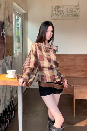 Quick Outfits, Modest Fashion Outfits Ideas Plaid One Shoulder Top