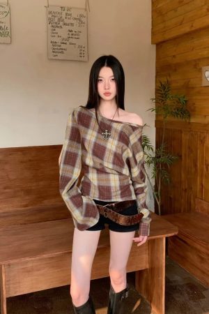 Quick Outfits, Modest Fashion Outfits Ideas Plaid One Shoulder Top