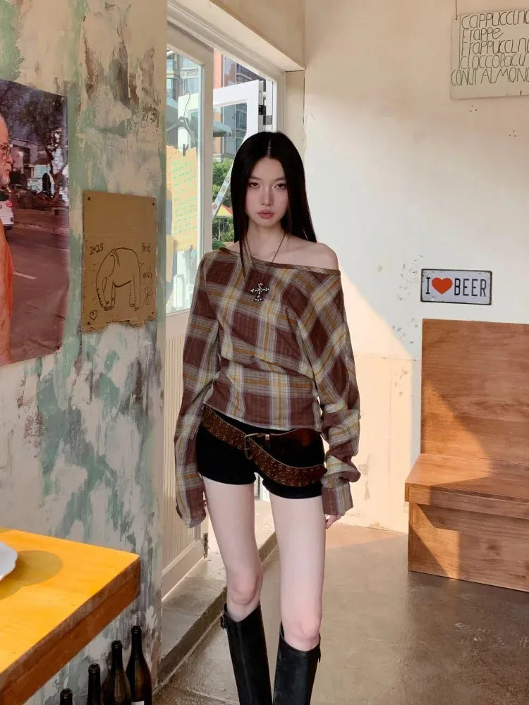 Quick Outfits, Modest Fashion Outfits Ideas Plaid One Shoulder Top Quick Outfits, Modest Fashion Outfits Ideas Plaid One Shoulder Top