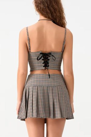 Quick Outfits, Modest Fashion Outfits Ideas Plaid Top & Mini Skirt Two Piece Set