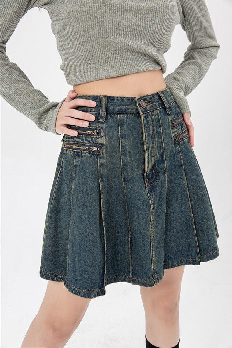 Quick Outfits, Modest Fashion Outfits Ideas Pleated Denim Mini Skirt Quick Outfits, Modest Fashion Outfits Ideas Pleated Denim Mini Skirt