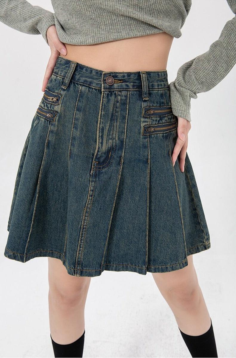 Quick Outfits, Modest Fashion Outfits Ideas Pleated Denim Mini Skirt Quick Outfits, Modest Fashion Outfits Ideas Pleated Denim Mini Skirt