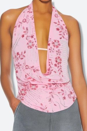 Quick Outfits, Modest Fashion Outfits Ideas Plunge Neck Sequined Beaded Top