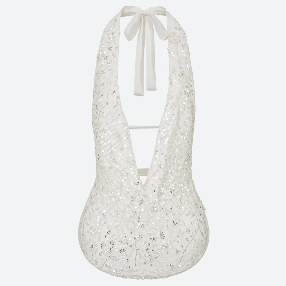 Quick Outfits, Modest Fashion Outfits Ideas Plunge Neck Sequined Beaded Top Quick Outfits, Modest Fashion Outfits Ideas Plunge Neck Sequined Beaded Top