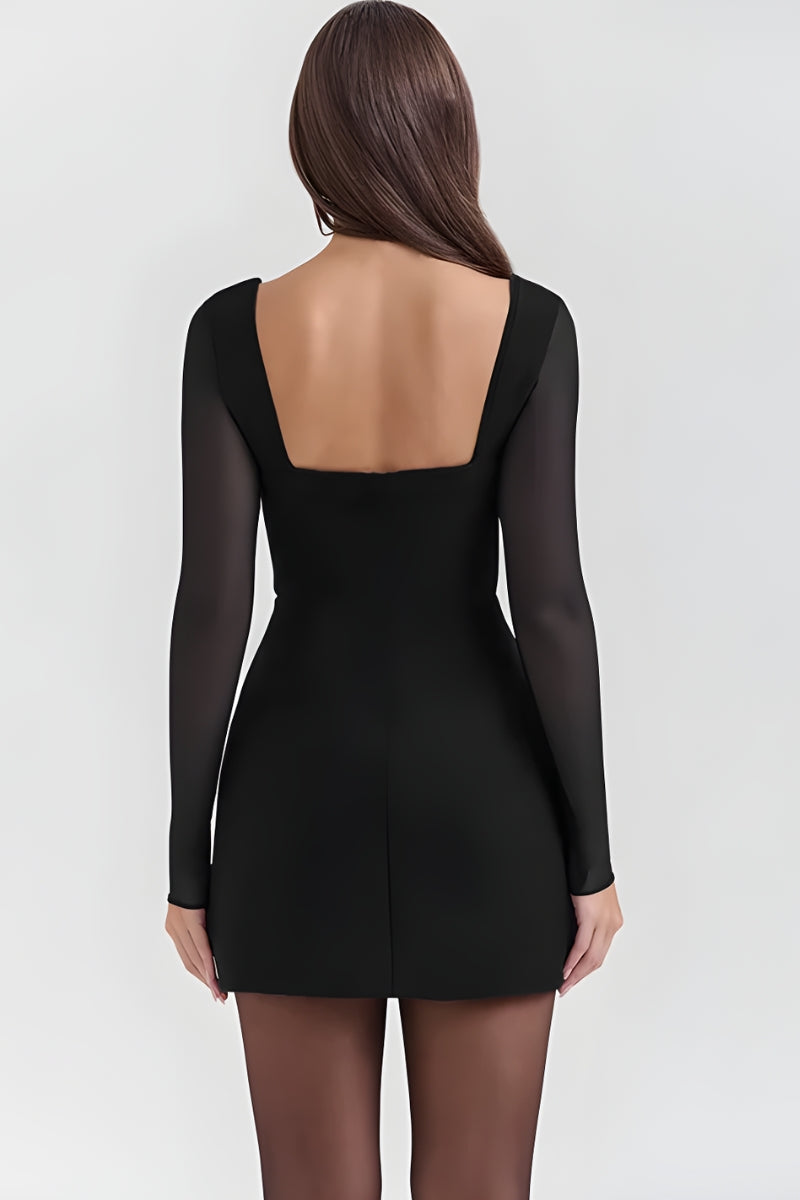 Quick Outfits, Modest Fashion Outfits Ideas Plunge Neck Sheer Sleeve Mini Dress Quick Outfits, Modest Fashion Outfits Ideas Plunge Neck Sheer Sleeve Mini Dress