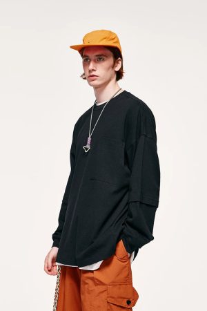 Quick Outfits, Modest Fashion Outfits Ideas Pocket Layered Sleeve Basic Sweatshirt