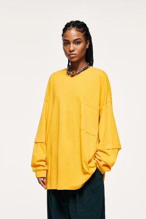 Quick Outfits, Modest Fashion Outfits Ideas Pocket Layered Sleeve Basic Sweatshirt