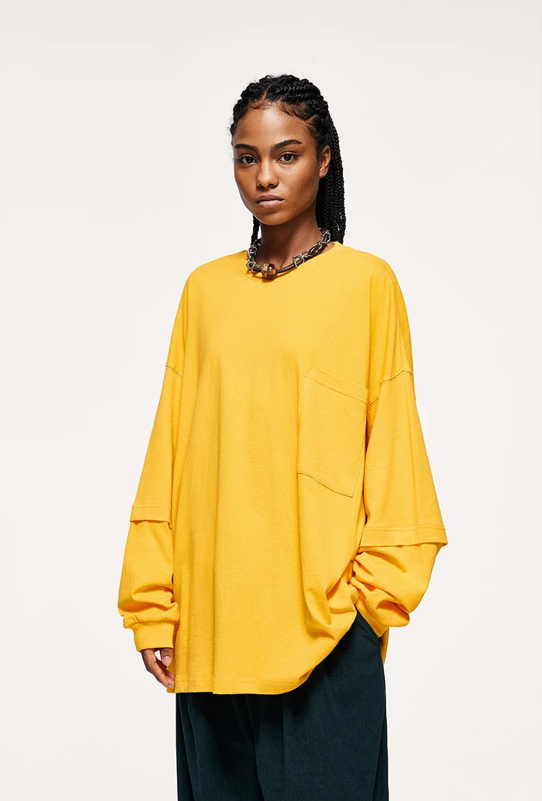 Quick Outfits, Modest Fashion Outfits Ideas Pocket Layered Sleeve Basic Sweatshirt Quick Outfits, Modest Fashion Outfits Ideas Pocket Layered Sleeve Basic Sweatshirt