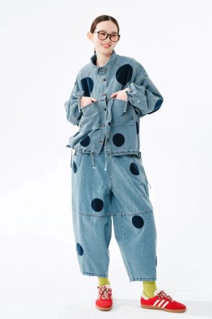 Quick Outfits, Modest Fashion Outfits Ideas Polka Dot Button Up Denim Jacket