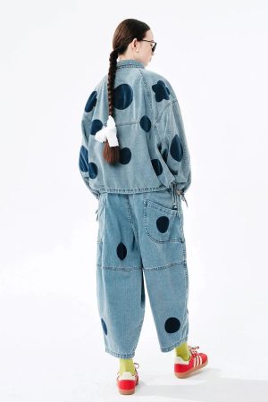 Quick Outfits, Modest Fashion Outfits Ideas Polka Dot Button Up Denim Jacket