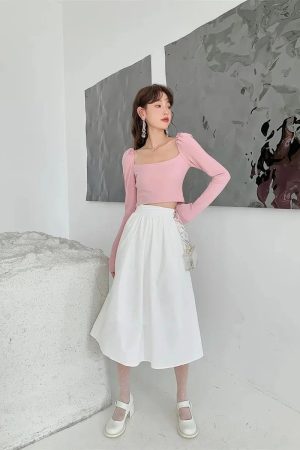 Quick Outfits, Modest Fashion Outfits Ideas Puff Shoulder Bow Crop Top