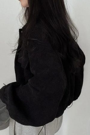 Quick Outfits, Modest Fashion Outfits Ideas Puff Sleeved Corduroy Crop Shirt