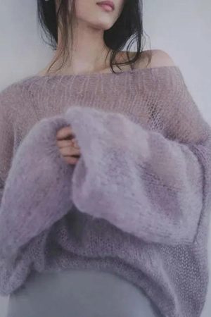 Quick Outfits, Modest Fashion Outfits Ideas Puff Sleeved Mesh Knit Sweater