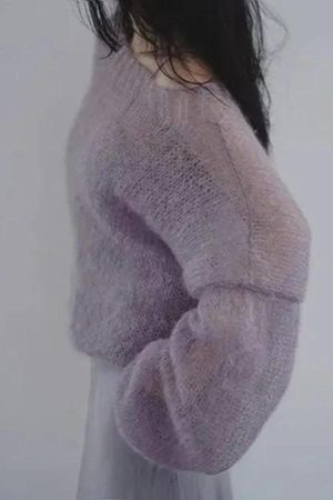 Quick Outfits, Modest Fashion Outfits Ideas Puff Sleeved Mesh Knit Sweater