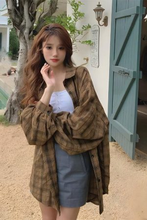 Quick Outfits, Modest Fashion Outfits Ideas Puff Sleeved Plaid Shirt