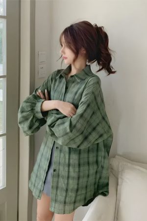 Quick Outfits, Modest Fashion Outfits Ideas Puff Sleeved Plaid Shirt