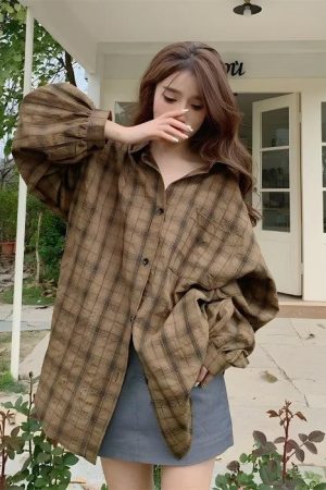 Quick Outfits, Modest Fashion Outfits Ideas Puff Sleeved Plaid Shirt