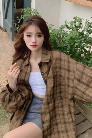 Quick Outfits, Modest Fashion Outfits Ideas Puff Sleeved Plaid Shirt