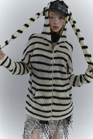 Quick Outfits, Modest Fashion Outfits Ideas Rabbit Ears Hooded Cardigan Jacket