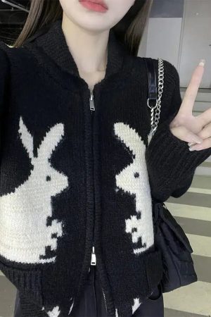 Quick Outfits, Modest Fashion Outfits Ideas Rabbit Knitted Zip Cardigan