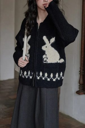Quick Outfits, Modest Fashion Outfits Ideas Rabbit Knitted Zip Cardigan