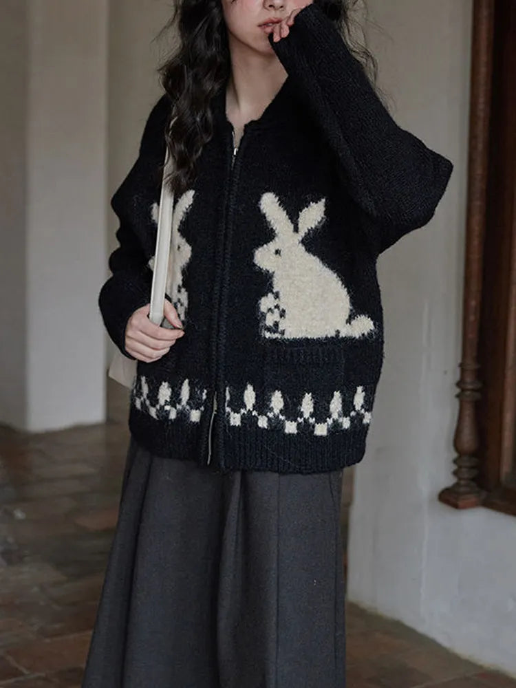 Quick Outfits, Modest Fashion Outfits Ideas Rabbit Knitted Zip Cardigan Quick Outfits, Modest Fashion Outfits Ideas Rabbit Knitted Zip Cardigan