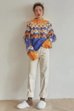 Quick Outfits, Modest Fashion Outfits Ideas Retro Pattern Knitted Christmas Sweater