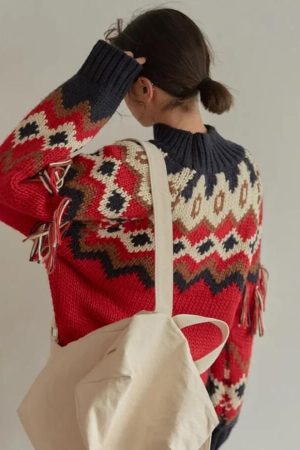 Quick Outfits, Modest Fashion Outfits Ideas Retro Pattern Knitted Christmas Sweater