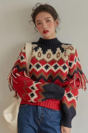 Quick Outfits, Modest Fashion Outfits Ideas Retro Pattern Knitted Christmas Sweater