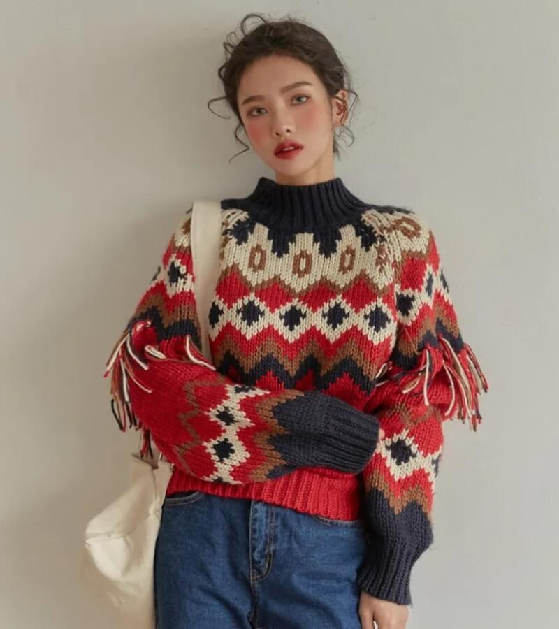 Quick Outfits, Modest Fashion Outfits Ideas Retro Pattern Knitted Christmas Sweater Quick Outfits, Modest Fashion Outfits Ideas Retro Pattern Knitted Christmas Sweater