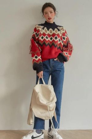 Quick Outfits, Modest Fashion Outfits Ideas Retro Pattern Knitted Christmas Sweater