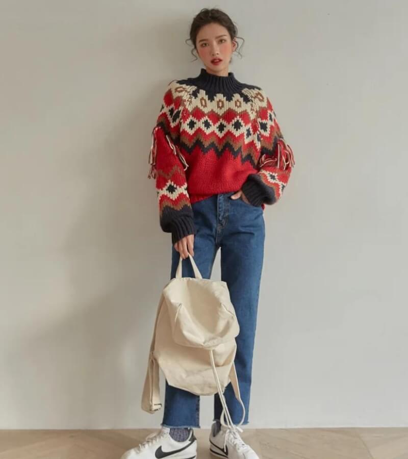 Quick Outfits, Modest Fashion Outfits Ideas Retro Pattern Knitted Christmas Sweater Quick Outfits, Modest Fashion Outfits Ideas Retro Pattern Knitted Christmas Sweater