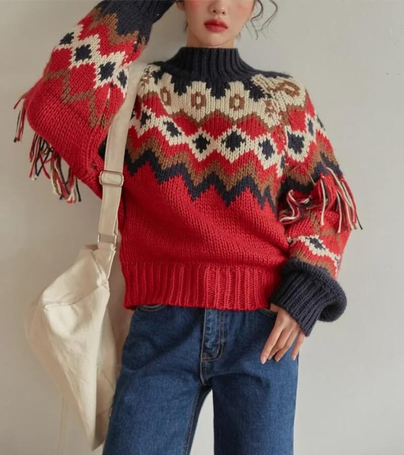 Quick Outfits, Modest Fashion Outfits Ideas Retro Pattern Knitted Christmas Sweater Quick Outfits, Modest Fashion Outfits Ideas Retro Pattern Knitted Christmas Sweater