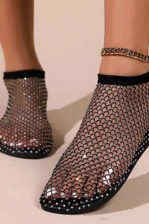 Quick Outfits, Modest Fashion Outfits Ideas Rhinestone Fishnet Ballerina Flats