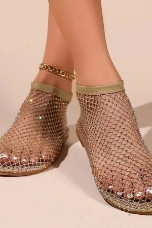 Quick Outfits, Modest Fashion Outfits Ideas Rhinestone Fishnet Ballerina Flats