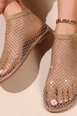 Quick Outfits, Modest Fashion Outfits Ideas Rhinestone Fishnet Ballerina Flats