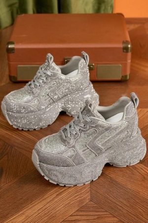 Quick Outfits, Modest Fashion Outfits Ideas Rhinestone Platform Sneakers