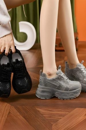 Quick Outfits, Modest Fashion Outfits Ideas Rhinestone Platform Sneakers