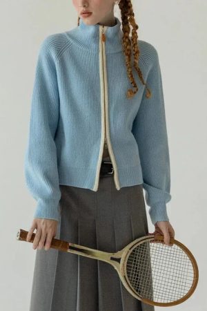 Quick Outfits, Modest Fashion Outfits Ideas Ribbed Double Zip-Up Cardigan