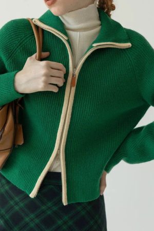 Quick Outfits, Modest Fashion Outfits Ideas Ribbed Double Zip-Up Cardigan