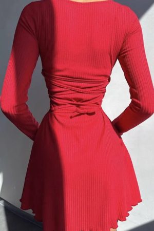 Quick Outfits, Modest Fashion Outfits Ideas Ribbed Lace Up Mini Dress