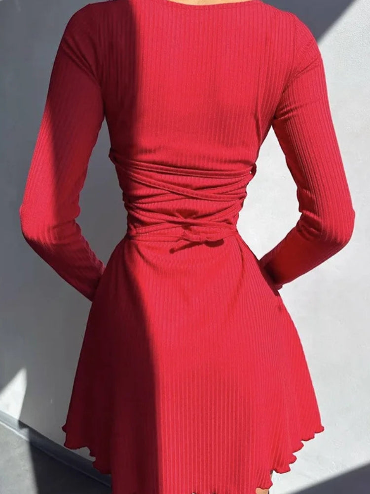 Quick Outfits, Modest Fashion Outfits Ideas Ribbed Lace Up Mini Dress Quick Outfits, Modest Fashion Outfits Ideas Ribbed Lace Up Mini Dress