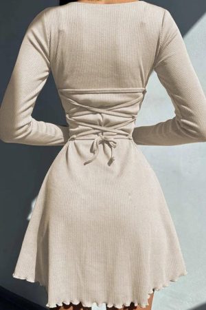 Quick Outfits, Modest Fashion Outfits Ideas Ribbed Lace Up Mini Dress