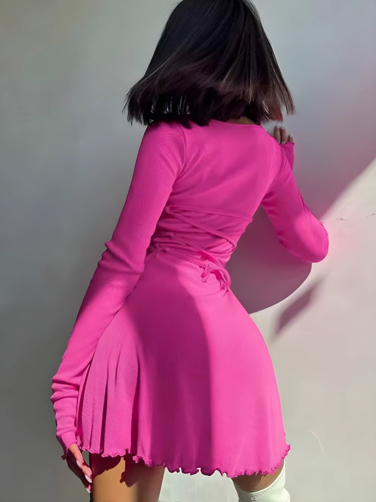 Quick Outfits, Modest Fashion Outfits Ideas Ribbed Lace Up Mini Dress Quick Outfits, Modest Fashion Outfits Ideas Ribbed Lace Up Mini Dress