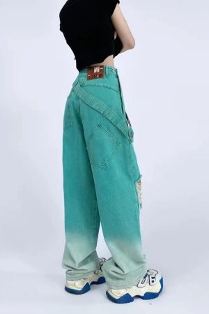 Quick Outfits, Modest Fashion Outfits Ideas Ripped Denim Strap Baggy Jeans