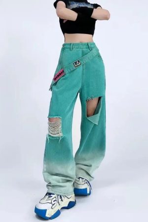 Quick Outfits, Modest Fashion Outfits Ideas Ripped Denim Strap Baggy Jeans