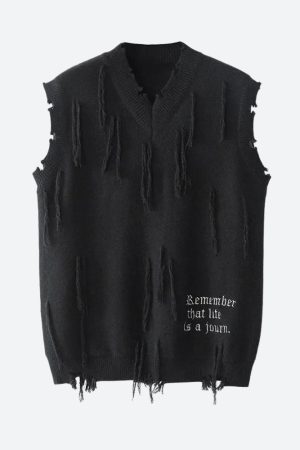 Quick Outfits, Modest Fashion Outfits Ideas Ripped Tasseled Sweater Vest