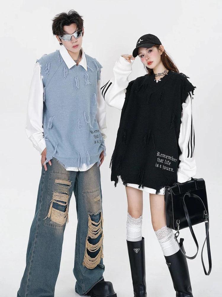 Quick Outfits, Modest Fashion Outfits Ideas Ripped Tasseled Sweater Vest Quick Outfits, Modest Fashion Outfits Ideas Ripped Tasseled Sweater Vest