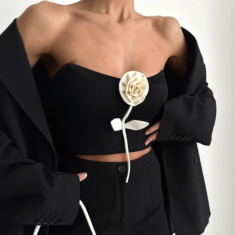 Quick Outfits, Modest Fashion Outfits Ideas Rose Detail Strapless Top Quick Outfits, Modest Fashion Outfits Ideas Rose Detail Strapless Top